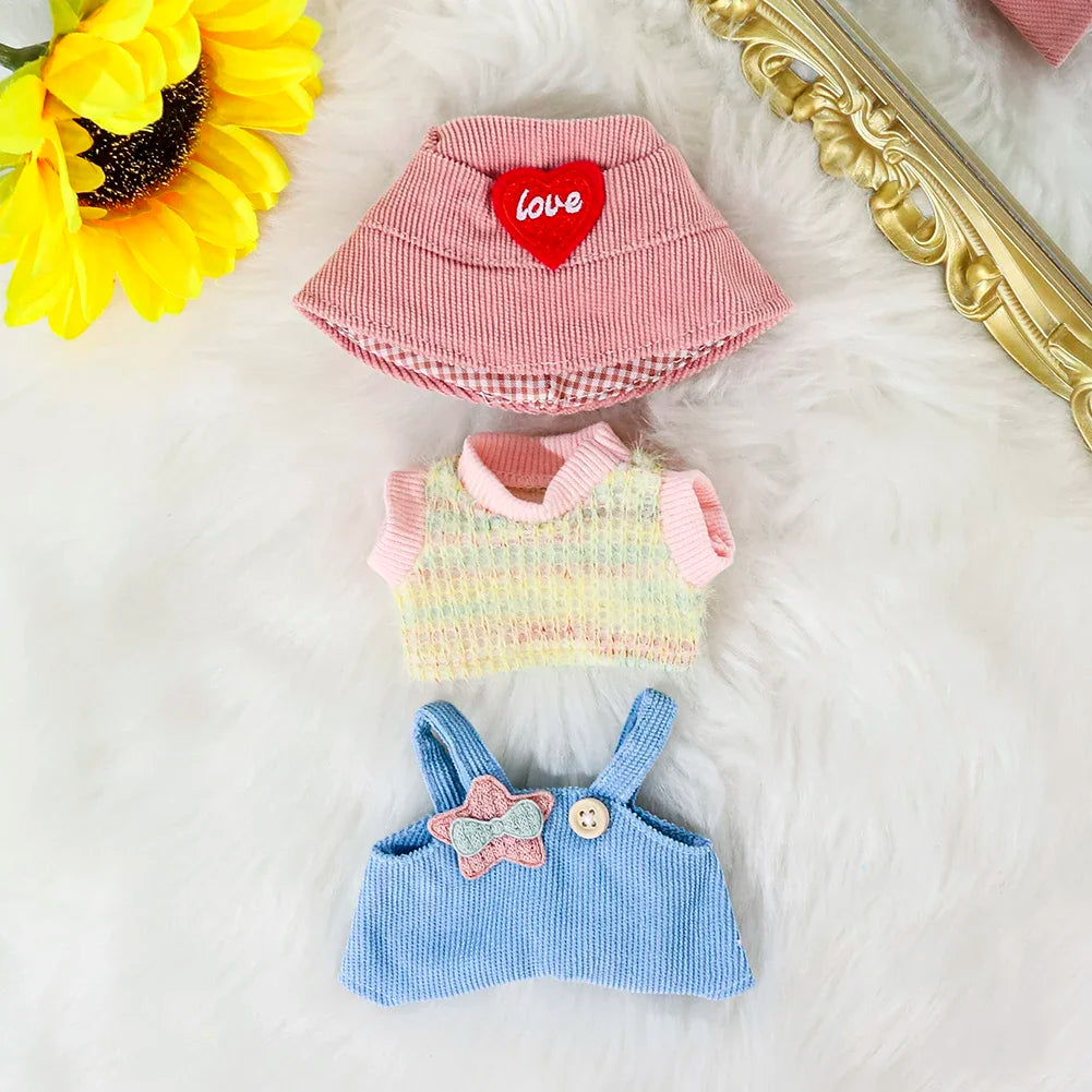 17cm Mini Plush Doll'S Clothes Outfit Accessories For Korea Kpop Exo Labubu Idol Floral skirt overalls suit Clothing Gift