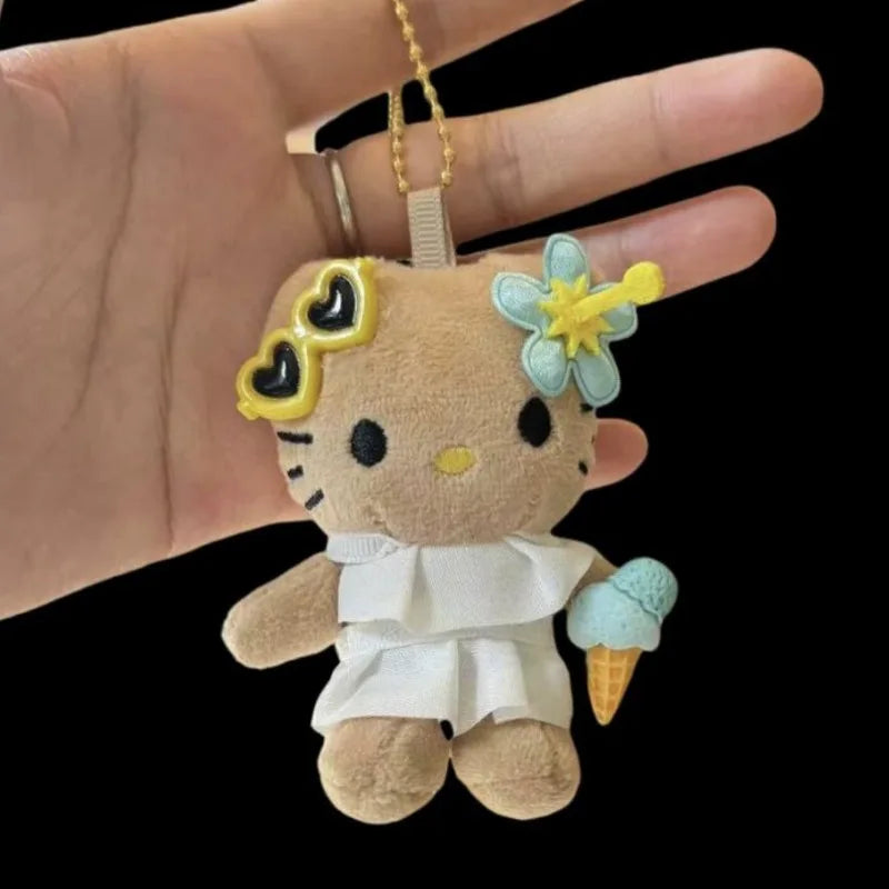 Sanrio Cute Sunglasses Hello Kitty Plush Doll Car Keychain Cartoon Creative School Bag Pendant Anime Peripheral Holiday Gift