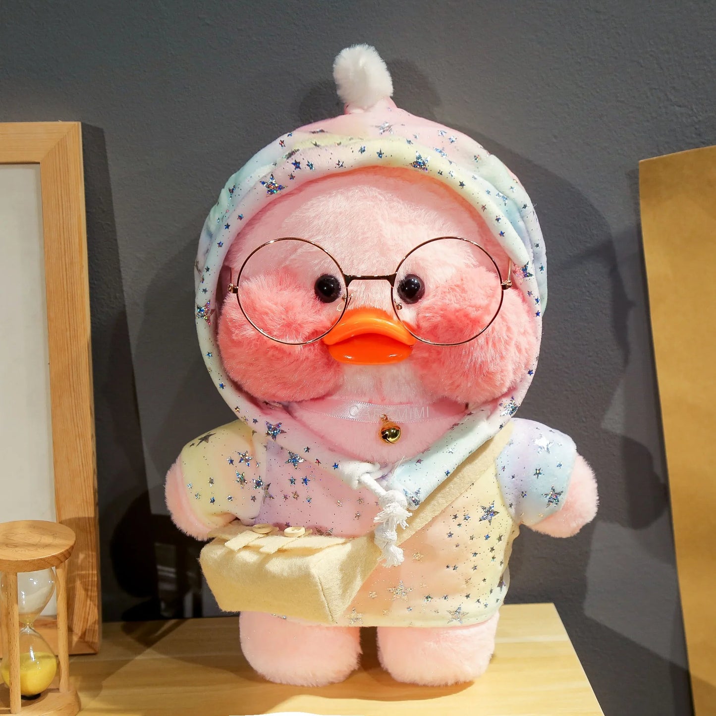 30cm Cute Cafe Pink Duck Stuffed Plush Animals Toy Wear Glasses And Hoodie Soft Doll Girl Birthday Creative Gift For Girls