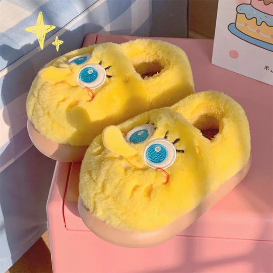 New Cartoon Anime Couples Spongebob Kawaii Slippers Plush Keep Warm Home Winter Soft Bottom Cute Shoes Men Women Lovers Shoes