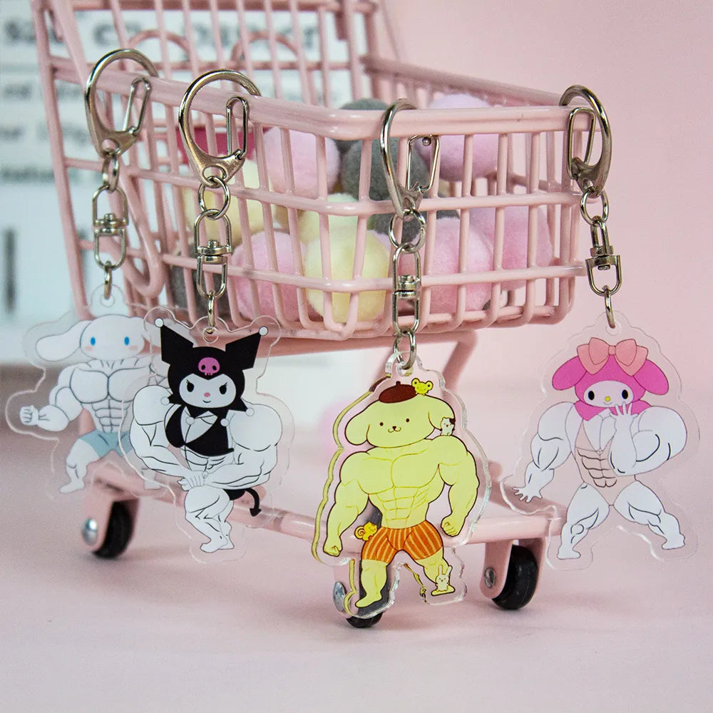 Anime Sanrio Acrylic Muscle Keychains - Plushy Mart