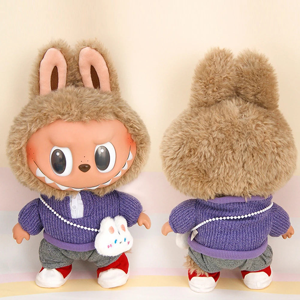 For 38cm Labubu Doll Shirts Sweater Hat Cartoon Plush Doll Replacement Outfit Playing House Accessories Mini Clothes