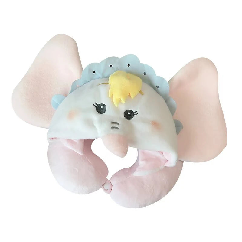 Disney Plush Dumbo Elephant Hooded U-shaped Pillow Stuffed Sanrio My Melody Marie Cat My Sweet Piano Travel Neck Pillow Office