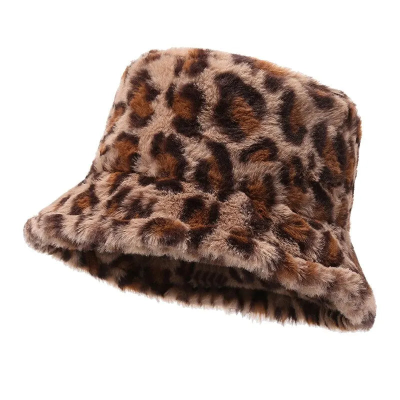 Hat Woman Winter Show Face Little Leopard Print Fisherman Hat Woman Versatile Warm Pot Hat Ins Plush Bucket Hat