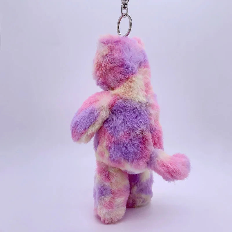 20cm Fantastic Rainbow Colorful Keychain Plush Toys Soft Stuffed Animals Bear Rabbit Doll Bag Pendant Toys Schoolbag Pendants