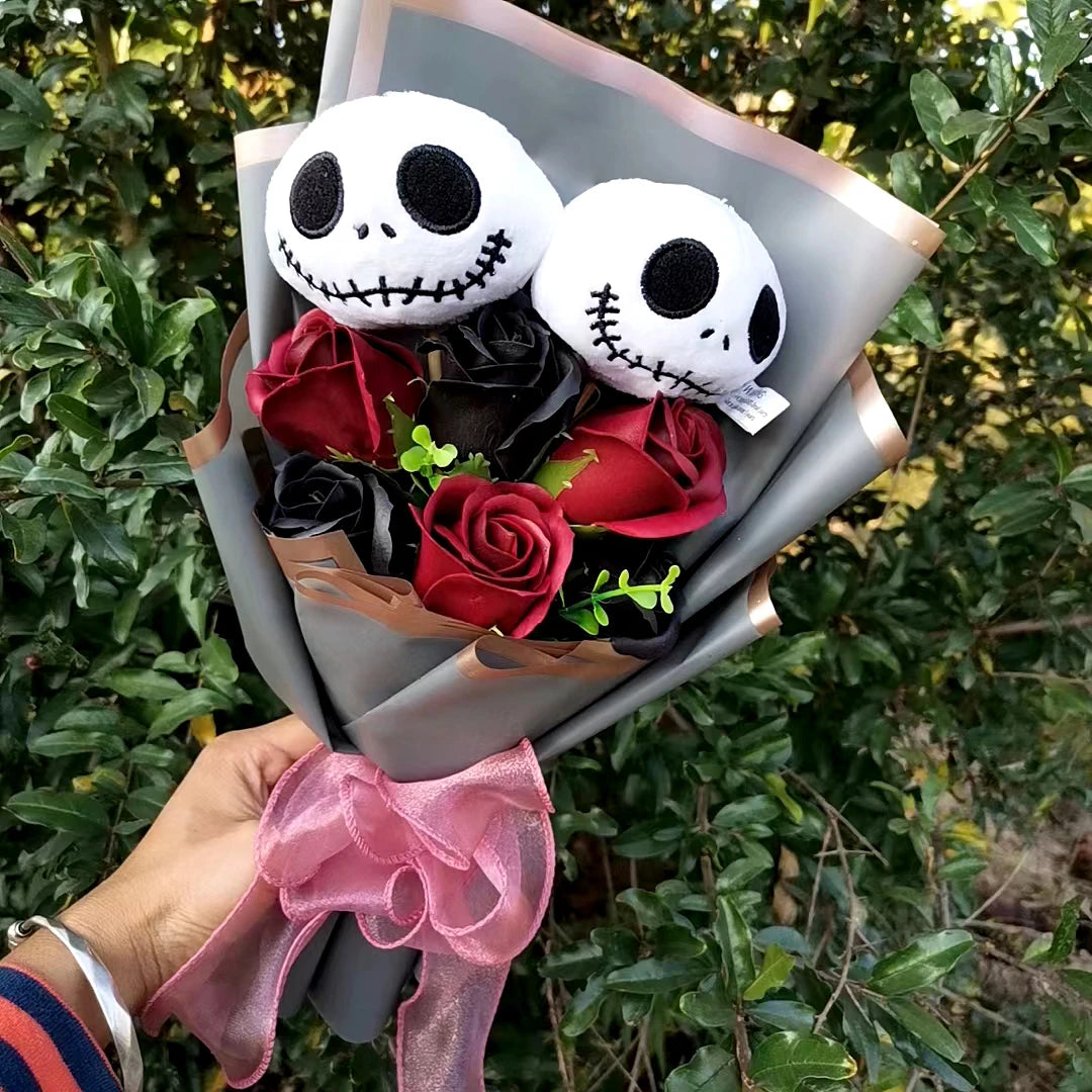 Halloween Jack Skellington Plush Bouquet Doll Toys With Soap Rose Flower Terror Skull Ghost Christmas Day/Valentine's Day Gifts