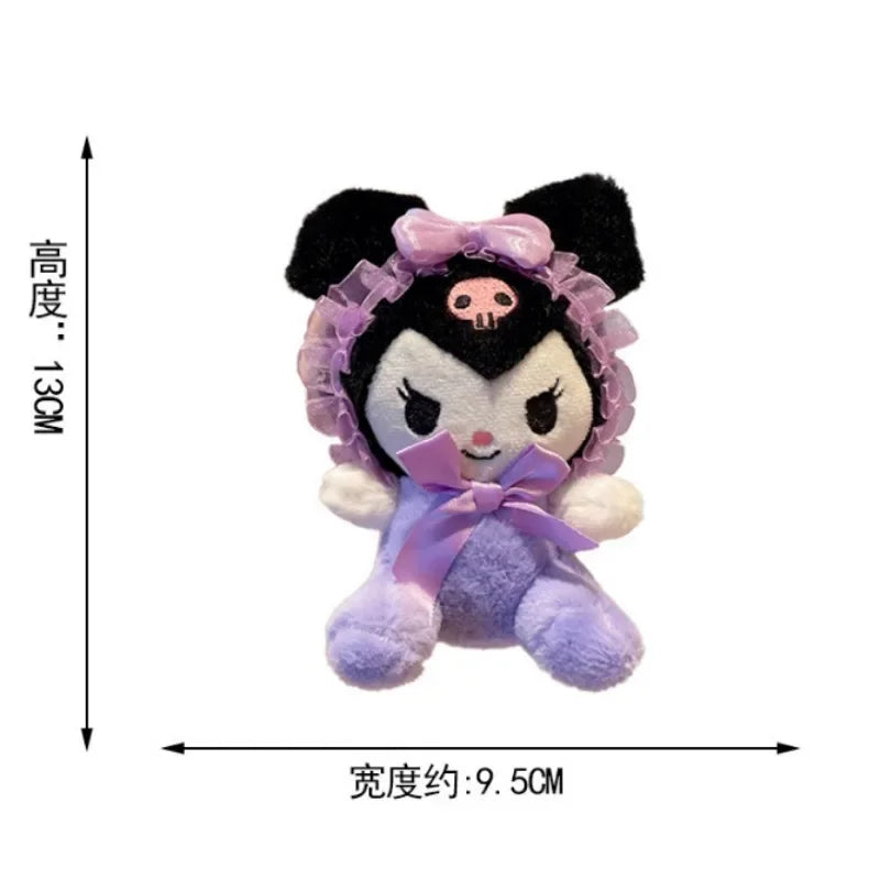 13CM Sanrio Plush Dolls Keychain Cinnamoroll Kuromi Melody Lace Headband Series Cute Pendant Backpack Deco Girl Kids Toys Gift