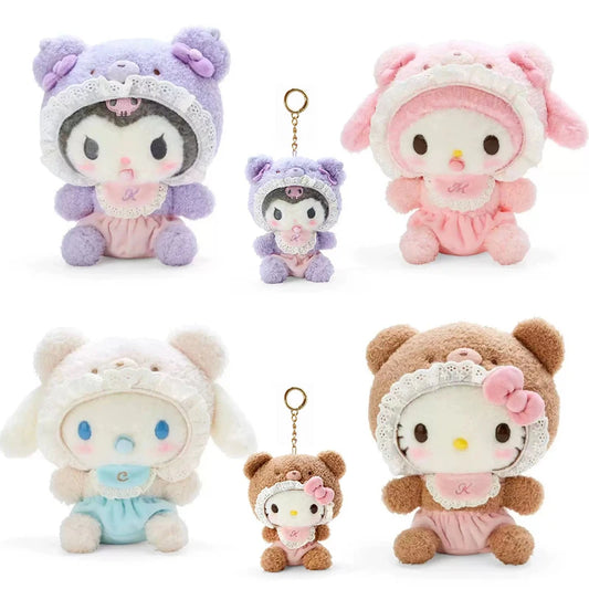 20CM Sanrio Kawali Kuromi Hello Kitty My Melody Cinnamoroll Pillow Plush Toys Plushie Keychain Stuffed Doll Pendant for Kid Gift