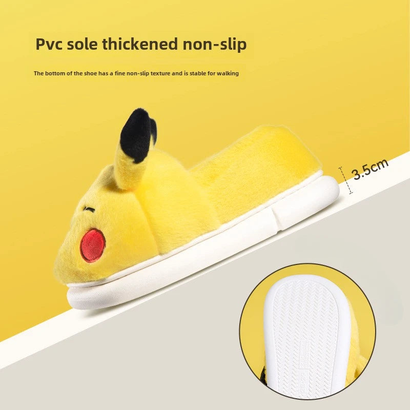 Pokemon Plush Cartoon Anime Pikachu Slippers Plush Warm Indoor Shoes Winter Warmth Anti Slip Boys Girls Birthday Xmas Gifts