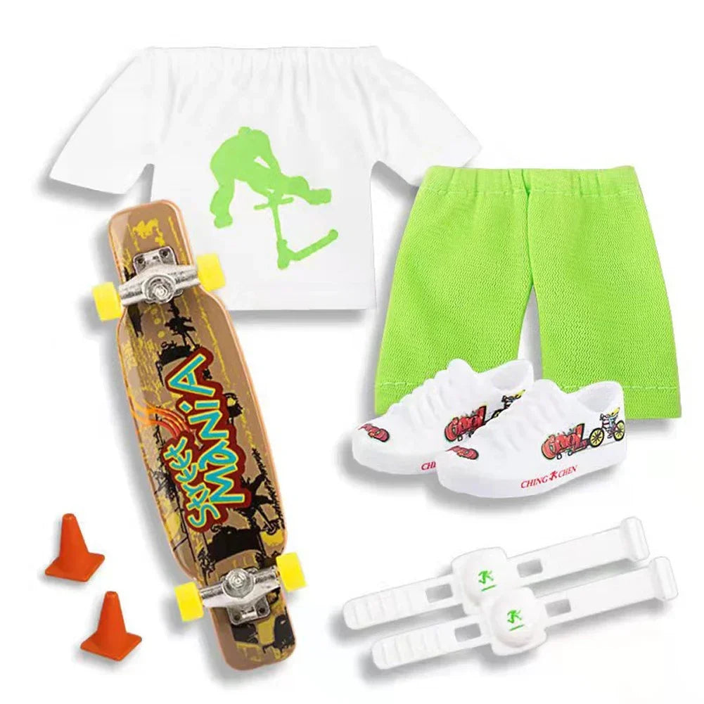 Mini Finger Skateboard Set Finger Board with Pants and Shoes Multicolors for Halloween Party Favor Kids Birthday Gift Game Toys