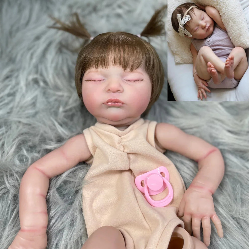 20 Inch Already Painted Reborn Doll Kits Laura With Hair Transplant Lifelike 3D Painted Skin Visible Veins Handmade Vinyl Mold