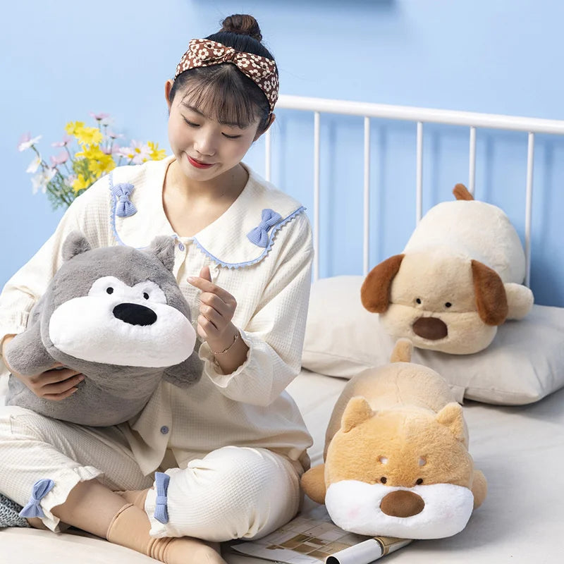 Kawaii Husky Shiba inu Plush Stuffed Cartoon Lying Fluffy Dog Puppy Doll Lovely Animal Plush Pillow For Children Birthday Gifts