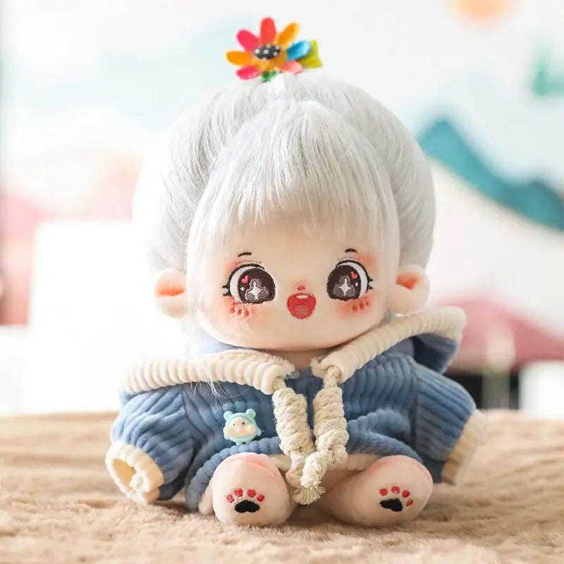 20cm No Attribute Ace of Spades Cotton Doll with Skeleton Silver Hair DIY Doll Plush Human Doll Figure Doll Collection Gift