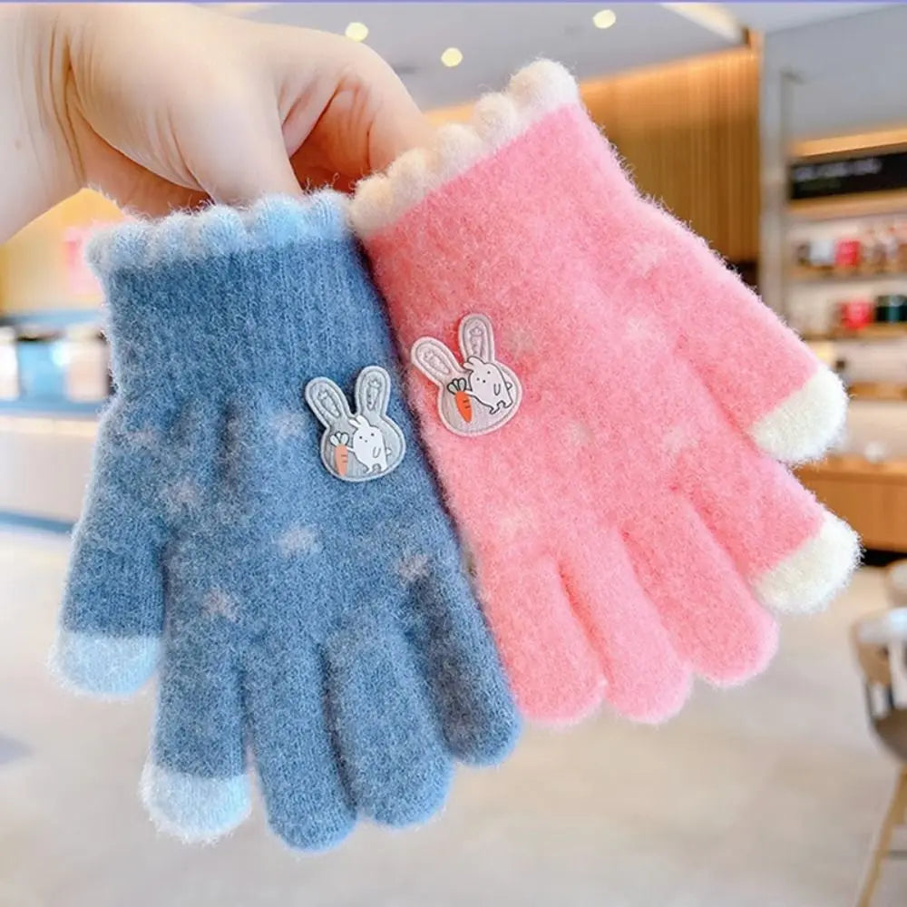 New Cute Cartoon Kids Knitted Gloves Plush Thickened Children Full Fingers Gloves Winter Warm Outdoor Sports Windproof Gloves