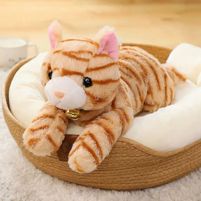 35cm/45cm Simulation Plush Cat With Bell Toys Kids Stuffed Tabby Cat Kitten Doll Baby Gift for Children Birthday Gift