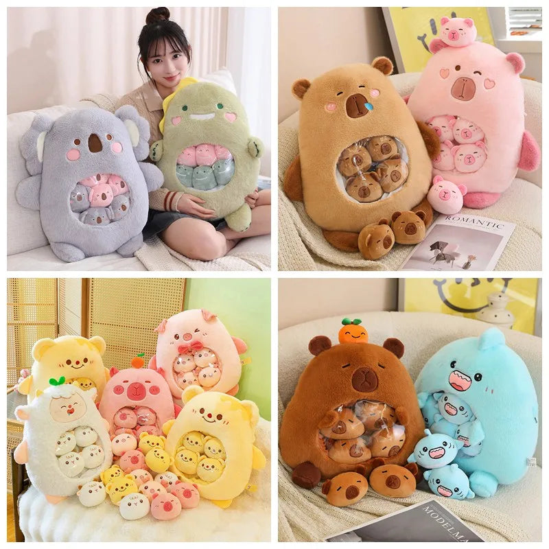 New Plush Pudding Bag Candy Bag Mini Balls Panda Koala Capybara Yellow Bear Dolls Animals Plush Pillow Birthday Gift for Kids