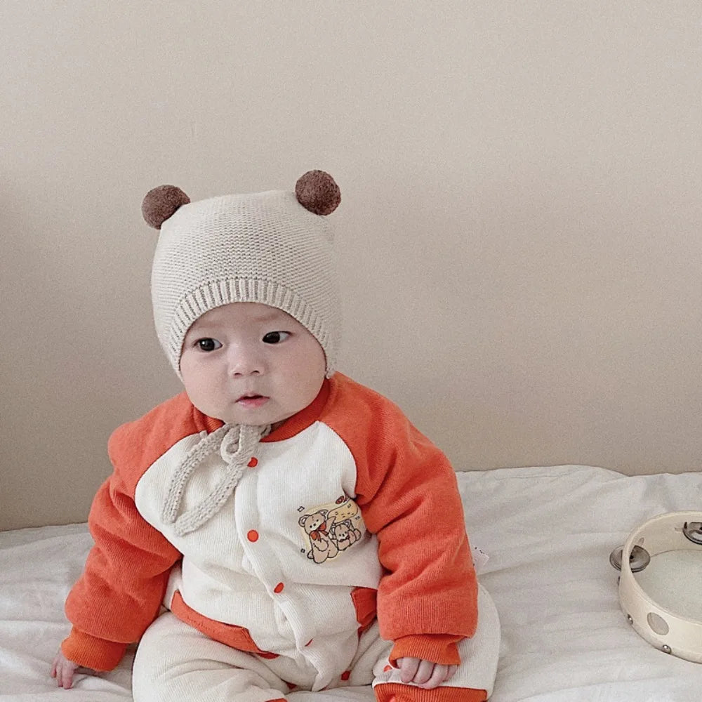 New Thickened Bonnet Caps Plush Knitted Ear Protection Cap Winter Warm Newborn Pullover Hat Outdoor