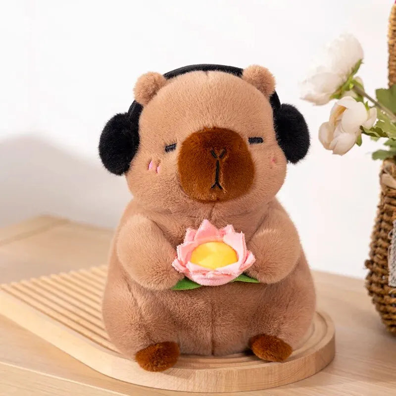 1 Piece New Cute Capybara Plush Toy Stufed Animals Capybara Soft Doll Hold Flower Kids Toys Birthday Gift