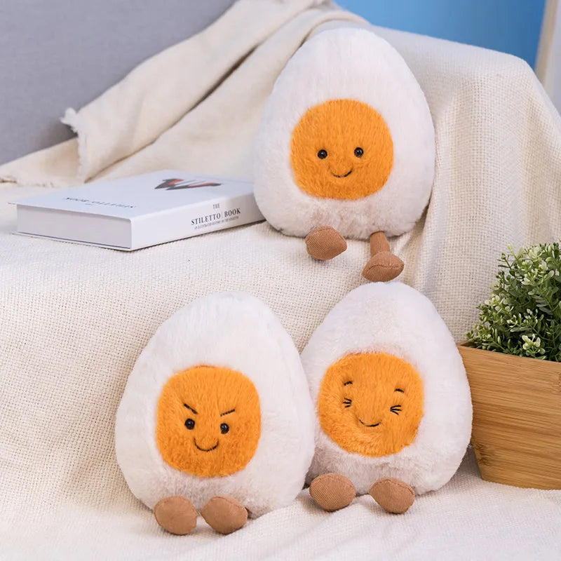 Furry Kawaii Soft Boiled Egg Plush Cuddly Plushies Doll Stuffed Food Long Plush Different Emotions Toys Home Decor Kids Gift