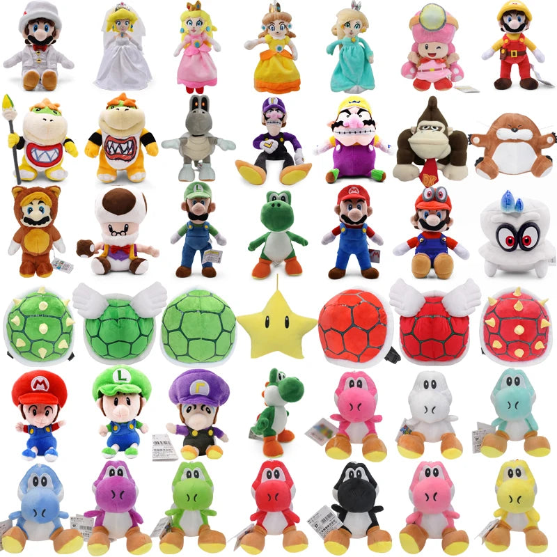 Mario Bros Plush Toys Luigi Yoshi Princess Peach Toadette Bowser JR Waluigi Wario Anime Stuffed Cartoon Peluche Dolls