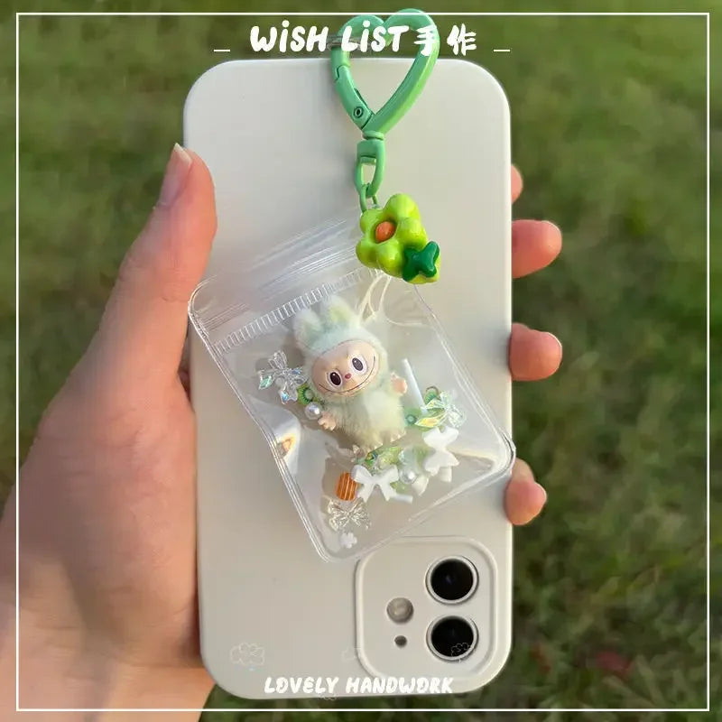 New Erchuang Plush Mini Labubu Rubble Vinyl Cute Grain Baby Walk Bag Mobile Pendant Cute Keychain Gift