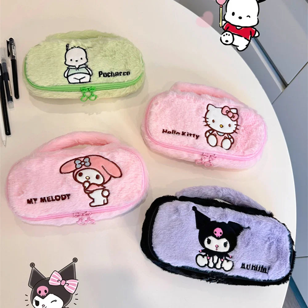 Cute Plush Cartoon Hello Kitty Travel Makeup Bag Girl Gift Kawaii Pochacco Kuromi Melody Student Stationery Pencil Case Supplies