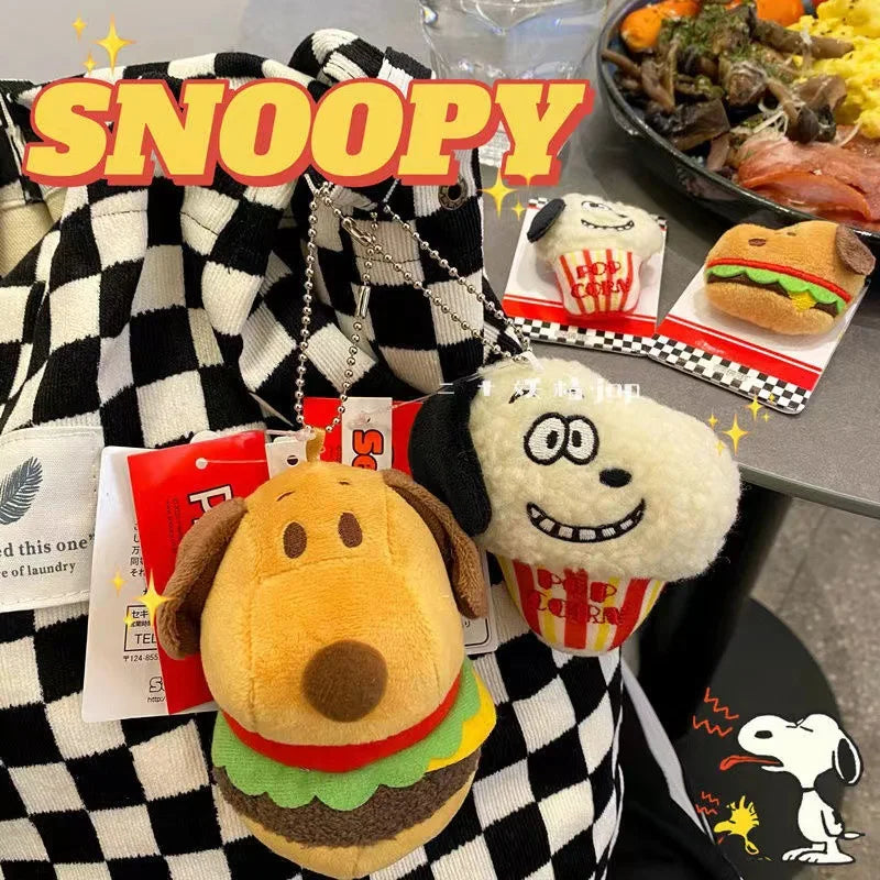 Cute Snoopy Hamburger Popcorn Pendant Cartoon Creative Plush Doll Brooch School Bag Pendant Anime Peripheral Girl Heart Keychain