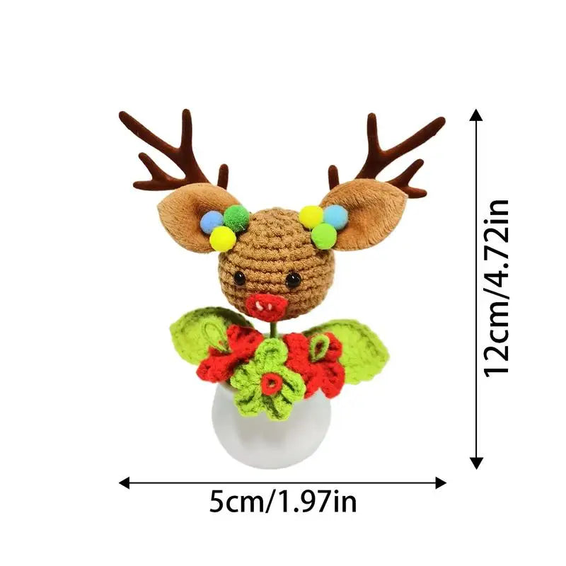 Woolen Moose Figurine Hand-Crocheted Christmas Deer Plushies Decorative Deer Crochet Knitted Toy Moose Tabletop Doll For