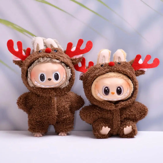 For 17cm Labubu V1 V2 clothes Christmas reindeer outfit cute baby clothes Dolls Accessories Cute Decoration Little Clothes