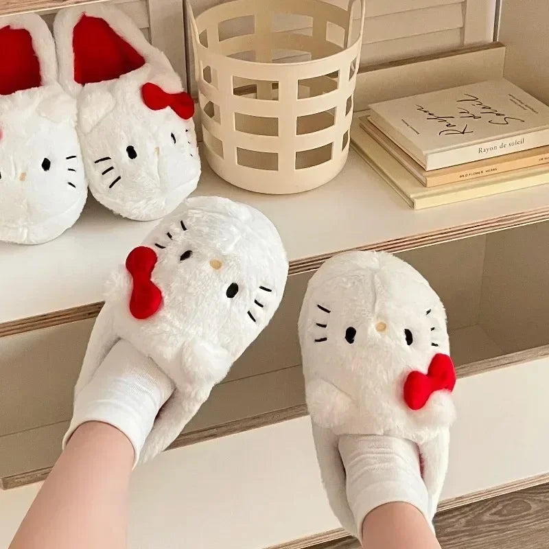 Sanrio Hello Kitty Plush Slipper Cartoon Warm Winter Indoor Slippers Flat Casual Non-slip Girls Home Shoes kawaii Birthday Gift