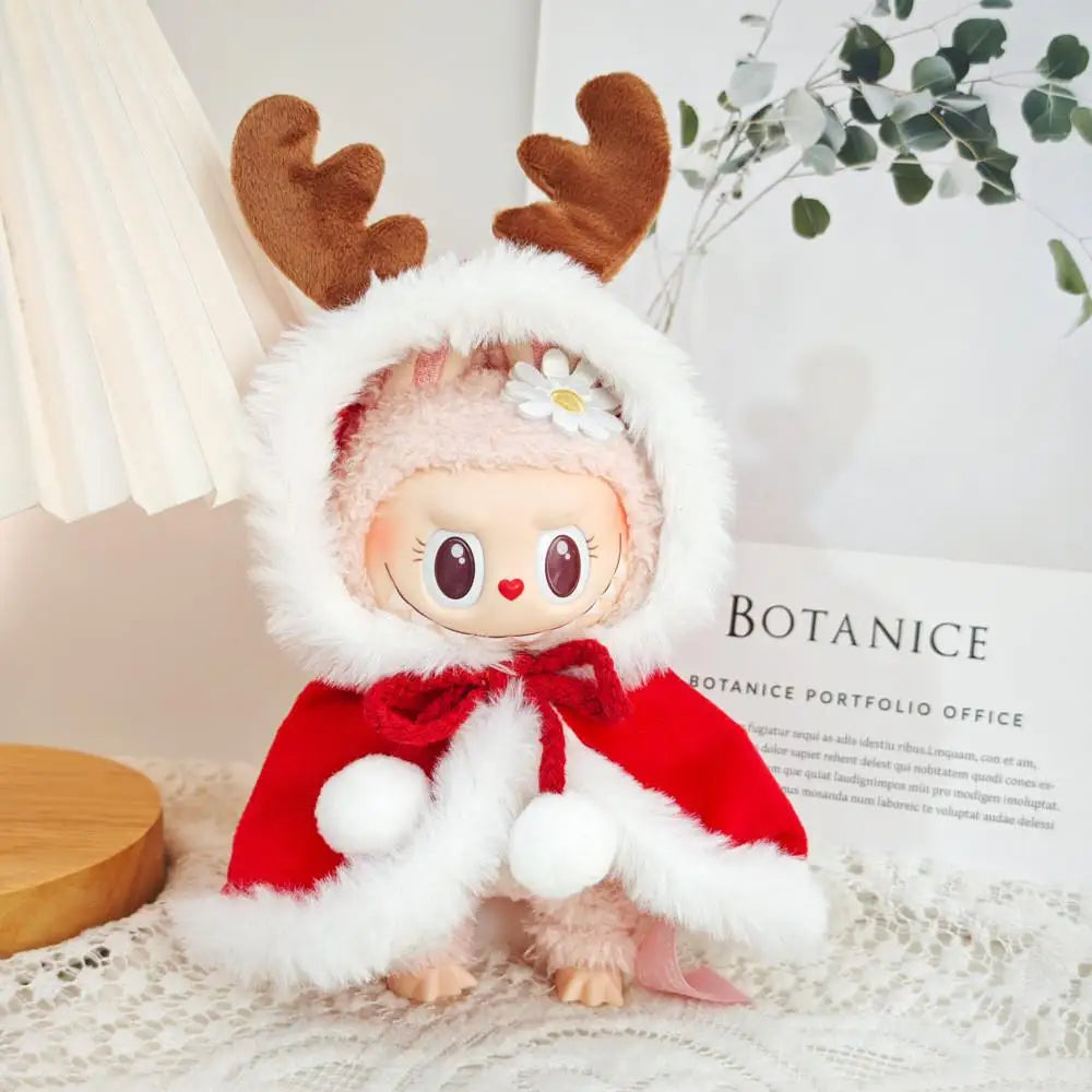 For labubu cloth Baby Clothes Pendant Labubu Christmas Winter Hooded Fawn Cloak Cute Decoration Little Clothes