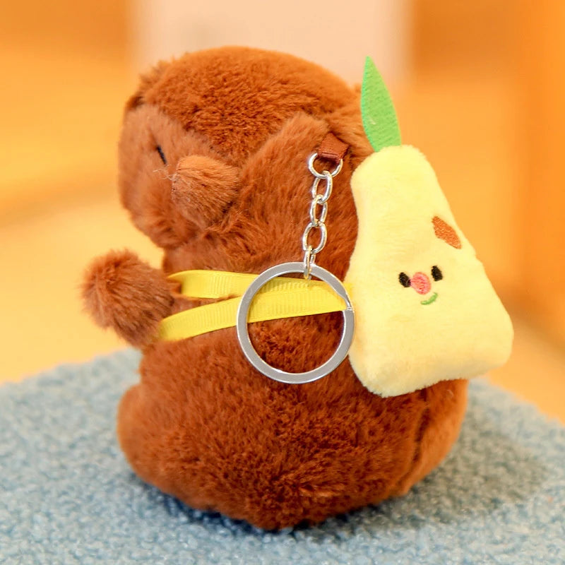 Cute Capybara Plush Toy Doll Keychain Stuffed Animals Capibara With Fruit Backpack Pendant Keyring Birthday Christmas Gift