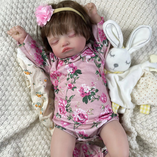 46CM Already Finished Reborn Doll Rosalie Sleeping Newborn Hand-rooted Hair 3D Painted Skin Tone Visible Veins Christmas Gift