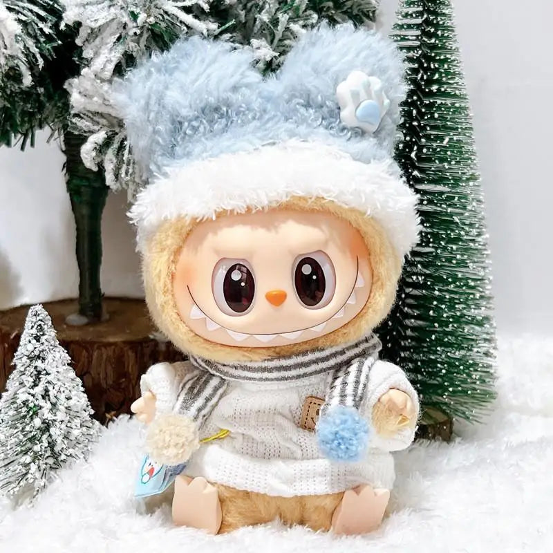 17cm Mini Plush Doll'S Clothes Outfit Accessories For Korea Kpop Exo Labubu Idol V1 V2 Smile sweater plush hat set Clothing Gift