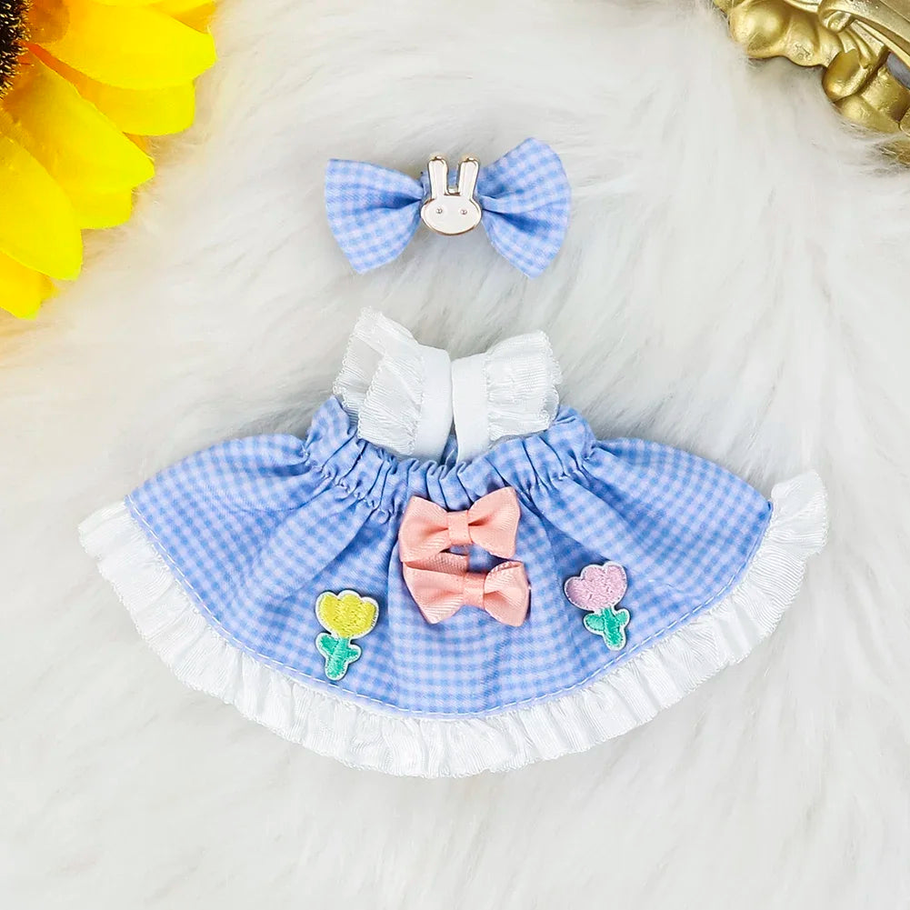 17cm Mini Plush Doll'S Clothes Outfit Accessories For Korea Kpop Exo Labubu Idol Floral skirt overalls suit Clothing Gift