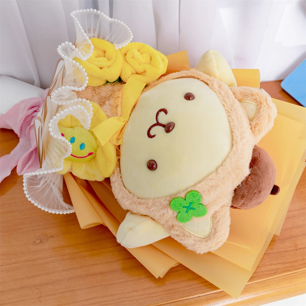 Plush Bouquet Pom Pom Purin Plush Doll Kawaii Cartoon Stuffed Bouquet Valentine's Day Christmas Graduation Surprise Gifts