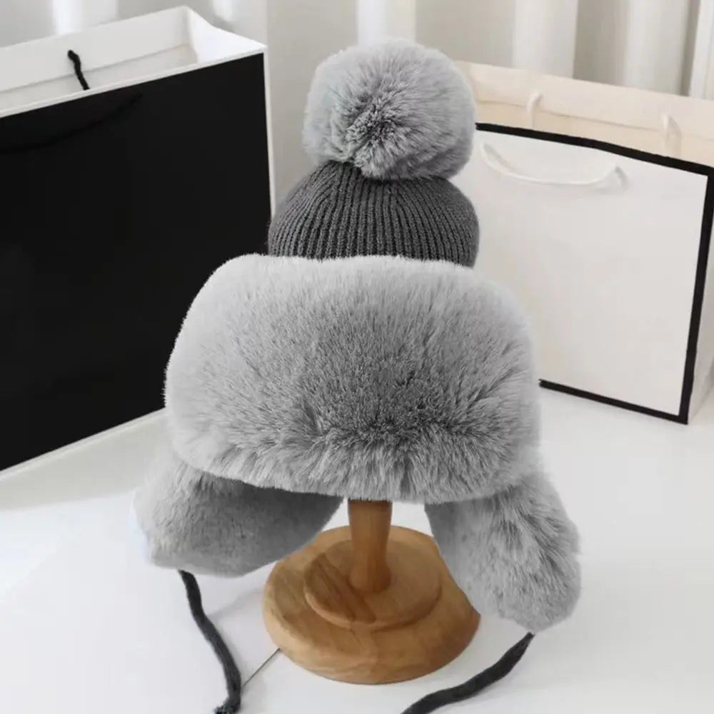 Women Cute Winter Warm Kawaii Plush Hat Thickened Cute Bomber Hat Ear Protection Woolen Cap