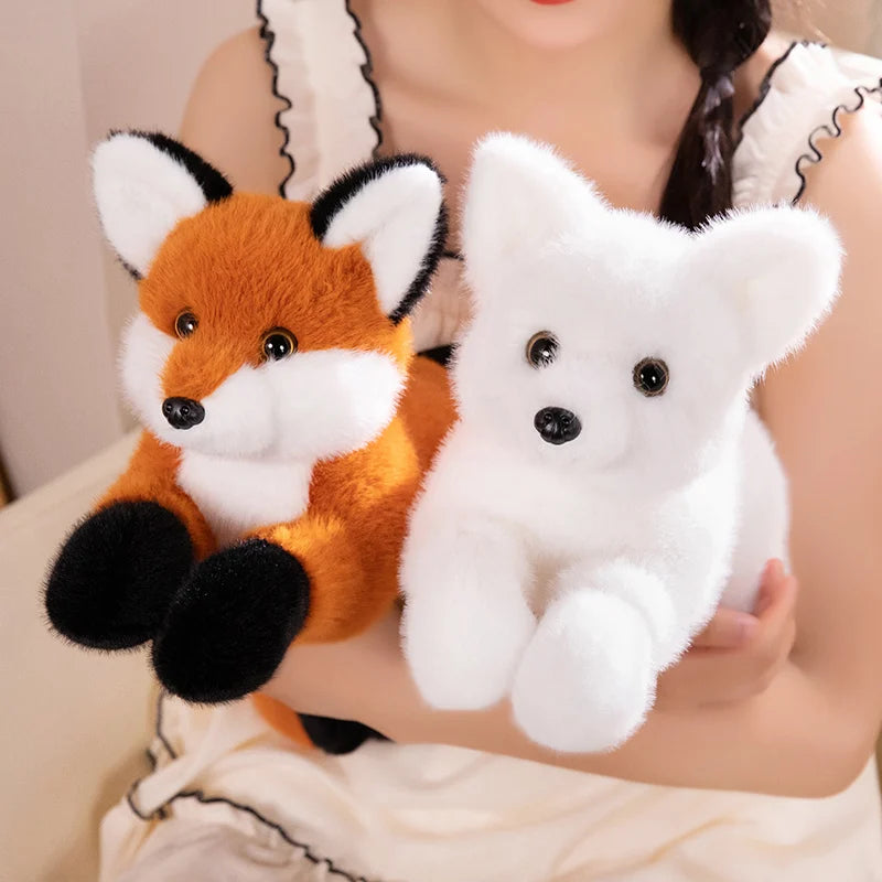 45/65/90CM Furry Fox Plush Toys Lying White Orange Fox Soft Pillow Stuffed Doll Cute Sofa Cushion