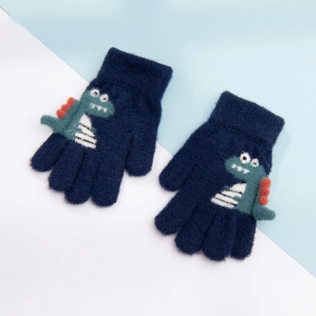 4-8 Year Old Winter Children's Thick Knitted Gloves Cartoon Dinosaur Warm Plush Children's Winter Children's Finger Gloves