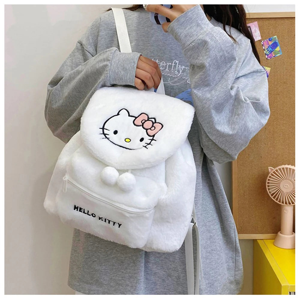 Sanrio Kuromi Melody Cartoon Cute Puppy Plush Flip Backpack Women's Casual Large Capacity Cute kawaii Cartoon School Bag Mochila