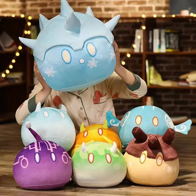 Genshin Impact Slime Plush Toys Anime Doll Element Anemo Electro Pyro Cryo Hydro Geo Dendro Soft Pillow Holiday Gift for Kids