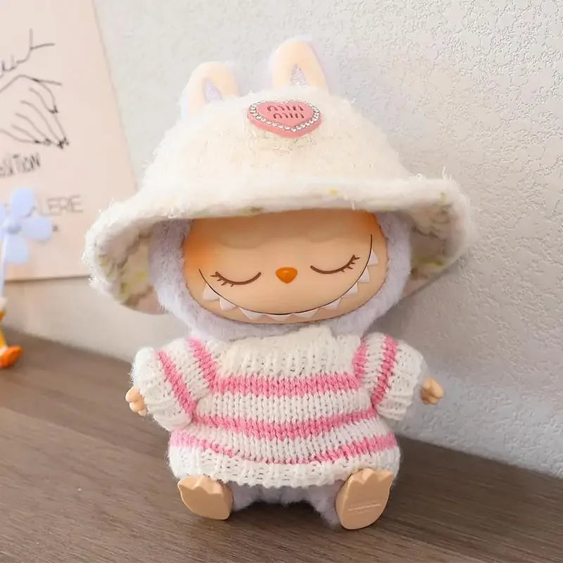 (Cloth Only)For 17CM labubu V1 V2 winter clothes decoration outfit baby clothes sweater hat for labubu clothes