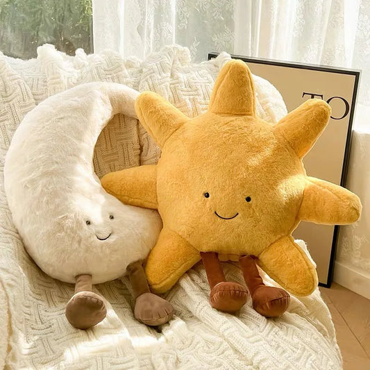 High Quality Smile Face Moon Yellow Sun Plushie Cushion Stuffed Cute Weather Plush Toy for Kid Bedroom Decor Sofa Throw Pillow