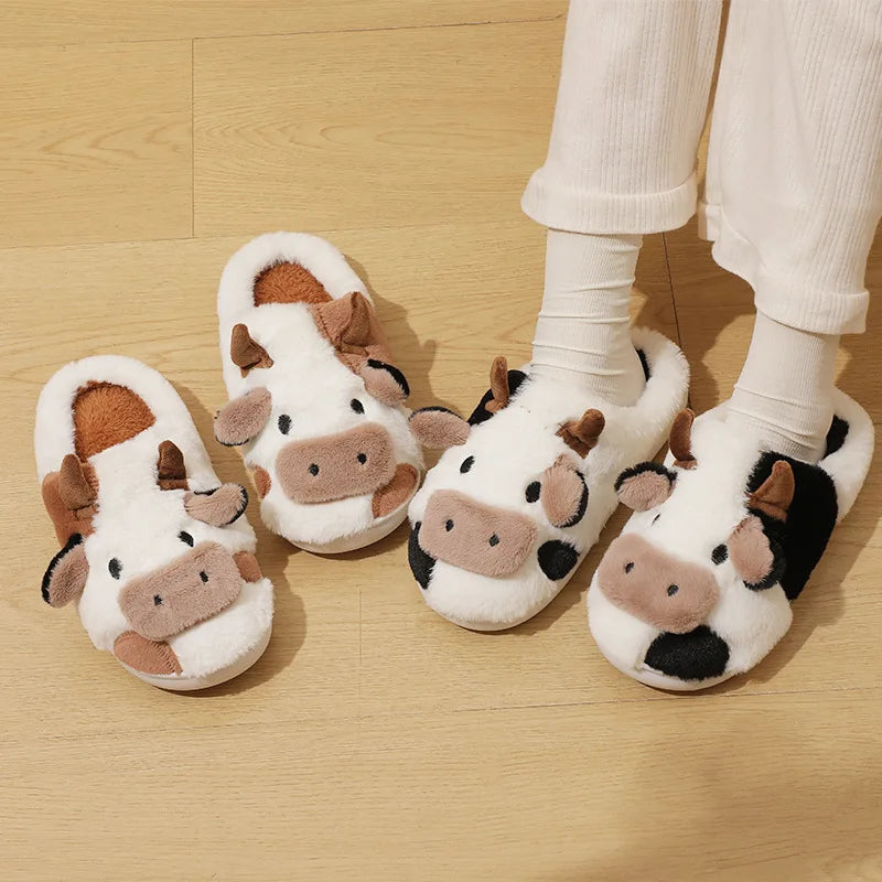 Kawaii Cartoon Cow Design Slippers, Casual & Cute Slip On Plush Lined Slippers, Comfortable Indoor Home Slippers