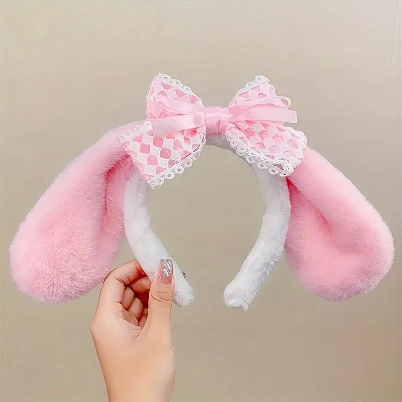 Adorable Anime Cinnamoroll Ears Headband Plush Hair Band Cute Crown Bow Decor Headdress Nonslip Head Hoop For Women Girls