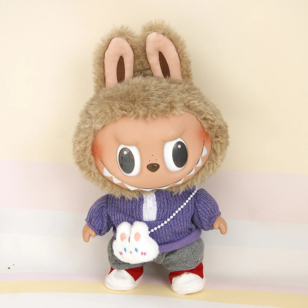 For 38cm Labubu Doll Shirts Sweater Hat Cartoon Plush Doll Replacement Outfit Playing House Accessories Mini Clothes