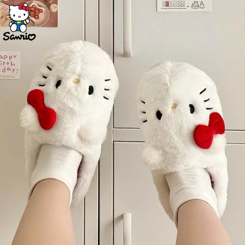 Sanrio Hello Kitty Plush Slippers Anime Sanrio Plush Cotton Slipper Winter Warm Cartoon Cotton Shoes Hello Kitty Slippers Gifts