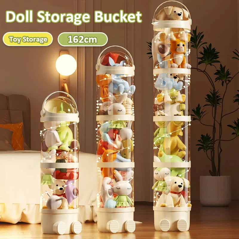 Doll Storage Box Toys Organization Plush Toy Storage Tube Transparent Plastic Stuffed Storage Barrel Children's toy Organizer