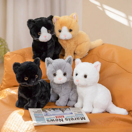 26CM Simlation Sit Kitten Plush Toys Fluffy Cat Stuffed Animal Pet Doll Black Orange Gray White Gray Cat Plushie Toys