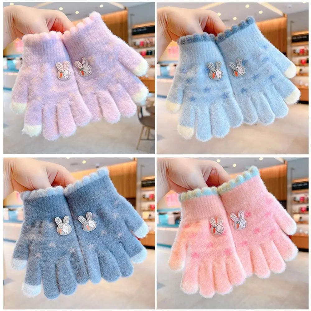 New Cute Cartoon Kids Knitted Gloves Plush Thickened Children Full Fingers Gloves Winter Warm Outdoor Sports Windproof Gloves